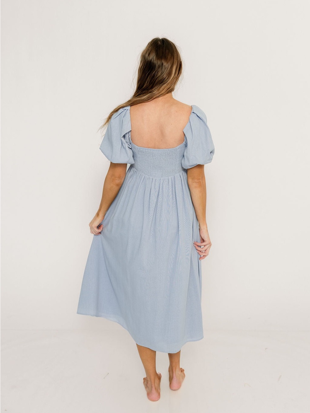 Lilac Puff-Sleeve Midi Dress with Scoop Neck - Picture 2 of 4